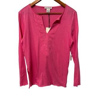 Alexandra Bartlett Tee Pink Pima Cotton Split Neck Long Sleeve Thin Top Size M